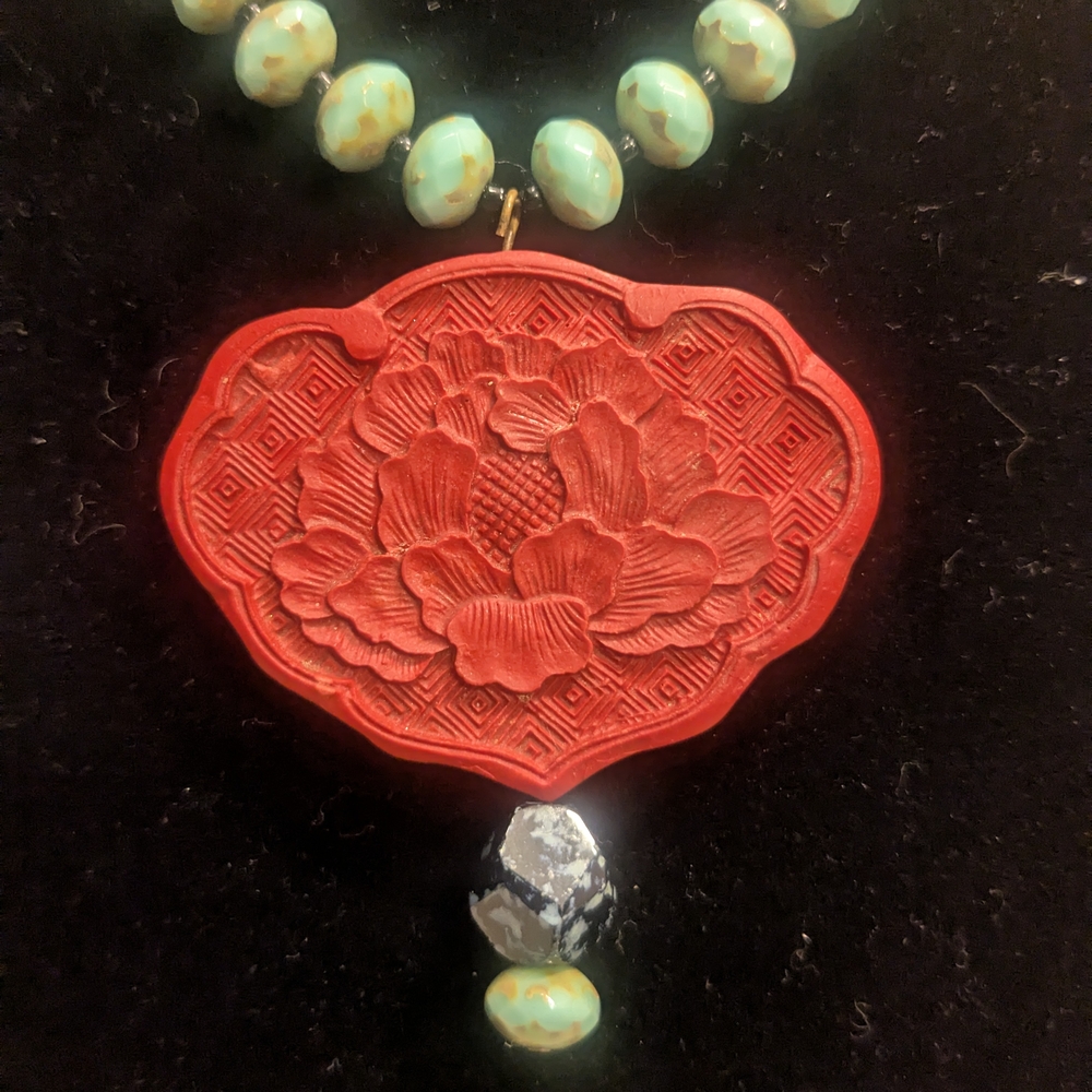 Chico's Red Cinnabar and Faceted Turquoise Beaded Necklace - Picture 8 of 9